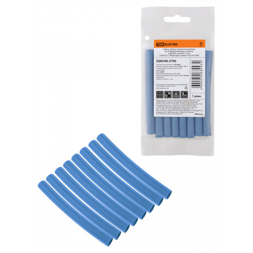 Набор трубок термоусаживаемых, не поддерживающих горение, клеевых, длиной 10 см ТТкНГ(3:1) "Моноцвет, си ний 7,9/2,65 TDM"