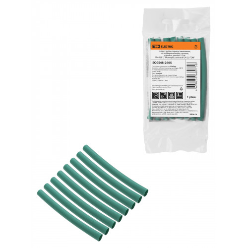 Набор трубок термоусаживаемых, не поддерживающих горение, клеевых, длиной 10 см ТТкНГ(3:1) "Моноцвет, зеленый 6,4/2,0 TDM"