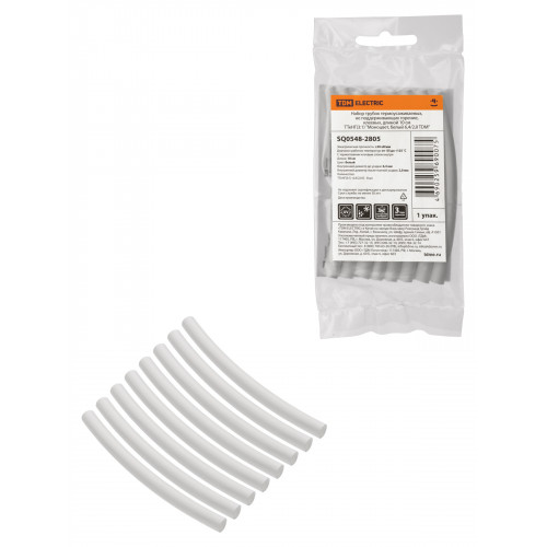 Набор трубок термоусаживаемых, не поддерживающих горение, клеевых, длиной 10 см ТТкНГ(3:1) "Моноцвет, белый 6,4/2,0 TDM"