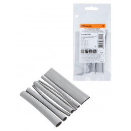Набор трубок термоусаживаемых, не поддерживающих горение, клеевых, 8 типоразмеров, длиной 10 см ТТкНГ(3:1) "Моноцвет-диапазон, серый TDM"