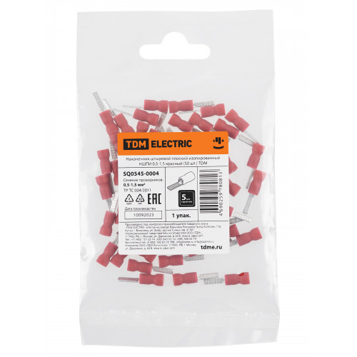 Наконечник штыревой плоский изолированный НШПИ 0,5-1,5 красный (50 шт.) TDM