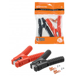 Зажим "крокодил" для пусковых проводов 500 А в изоляции (1 красный + 1 черный) TDM