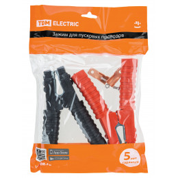 Зажим "крокодил" для пусковых проводов 500 А в изоляции (1 красный + 1 черный) TDM