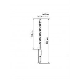 Бур по бетону, 12×160×100 мм, SDS-Plus, 4 резца, пластиковый держатель, 1 шт, "Рубин" TDM