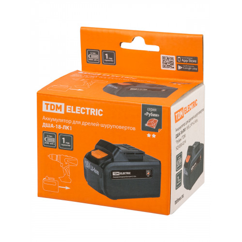 Аккумулятор для дрелей-шуруповертов ДША-18-ЛK1 18 В, 2 А*ч Li-Ion, "Рубин" TDM