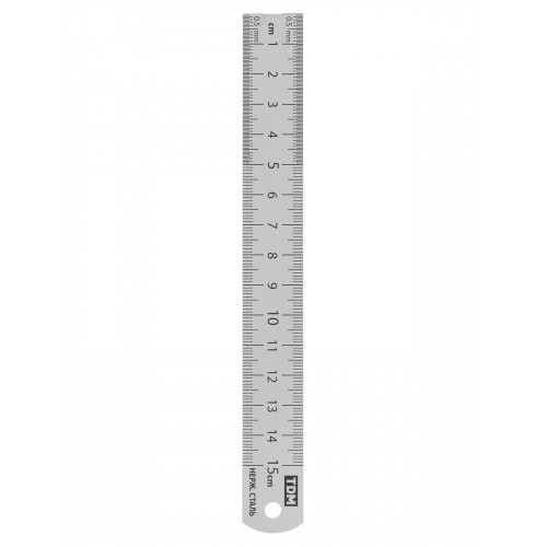 Линейка измерительная металлическая 15 см, нержавеющая сталь, двухсторонняя шкала, "Рубин" TDM