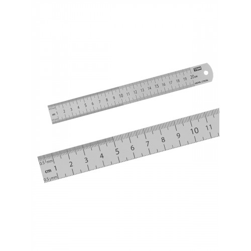 Линейка измерительная металлическая 20 см, нержавеющая сталь, двухсторонняя шкала, "Рубин" TDM