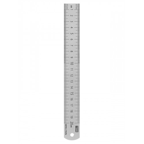 Линейка измерительная металлическая 20 см, нержавеющая сталь, двухсторонняя шкала, "Рубин" TDM