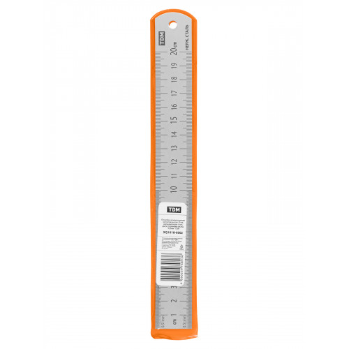 Линейка измерительная металлическая 20 см, нержавеющая сталь, двухсторонняя шкала, "Рубин" TDM
