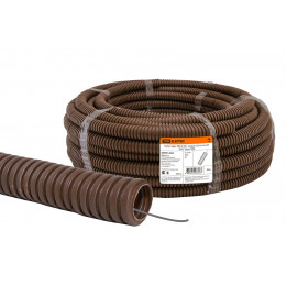 Труба гофрированная ПВХ d 20 с зондом (25 м) легкая "ЭКО" (бук) TDM