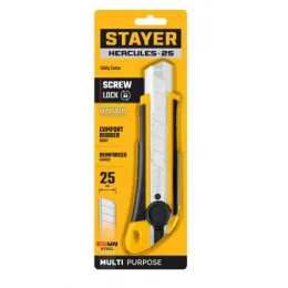 Нож с винтовым фиксатором Stayer HERCULES-25 сегментированные лезвия 25 мм