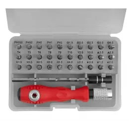 Отвертка с битами для точных работ КУРС 30 CrV бит, удлинитель, пластиковый бокс