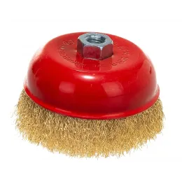 Чашечная корщетка, гайка М14, стальная латунированная волнистая проволока 125 мм КУРС