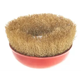 Чашечная корщетка, гайка М14, стальная латунированная волнистая проволока 125 мм КУРС