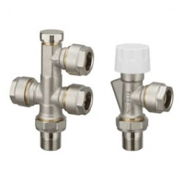 Комплект для бок/п радиатора термостатический с ниж/п труб для двухтр ДУ 15 РУ10 1/2"X15 угловой осевой гайка М30Х1,5 OGINT