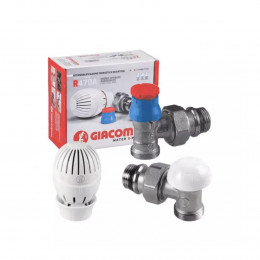 Комплект для бок/п радиатора термостатический R470A жид/нап для двухтр Ду 15 Ру10 1/2"x16 угловой НР клипс clip-clap 8-32oC штуцер с герметичной прокладкой GIACOMINI R470AX003