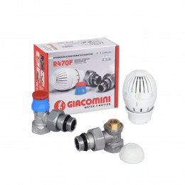 Комплект для бок/п радиатора термостатический R470F жид/нап для двухтр Ду 15 Ру10 угловой клипс clip-clap 8-32oC штуцер с герметичной прокладкой GIACOMINI R470FX003