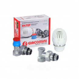 Комплект для бок/п радиатора термостатический R470F жид/нап для двухтр ДУ 15 РУ10 угловой клипс CLIP-CLAP 8-32OC штуцер с герметичной прокладкой GIACOMINI R470FX033