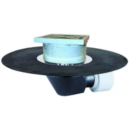 Кровельная воронка с горизонтальным выпуском, с надставным элементом из ПП и решеткой из нержавеющей стали и с «фартуком» из гидроизоляционного полимербитумного полотна HL64BH