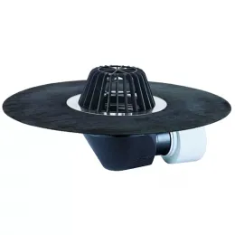 Кровельная воронка с горизонтальным выпуском с листвоуловителем из ПП с «фартуком» из гидроизоляционного полимербитумного полотна HL64H