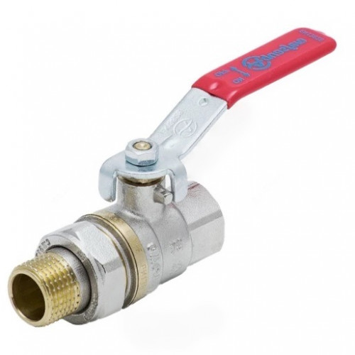 Кран шаровой латунь никель 1006 Euro  ВР/"американка" полнопроходной рычаг красный Aquasfera