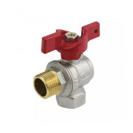 Кран шаровой латунь никель угловой 1009 Euro ДУ 15 РУ40 ВР/НР полнопроходной бабочка красная Aquasfera