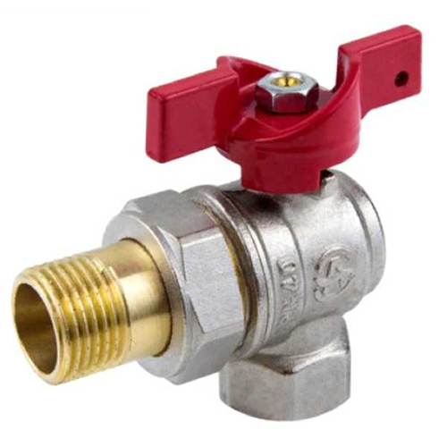 Кран шаровой латунь никель угловой 1011 Euro ВР/"американка" полнопроходной бабочка красная Aquasfera