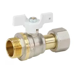 Кран шаровой латунь никель 1122 Standard НР/нак. гайка полнопроходной бабочка белая Aquasfera