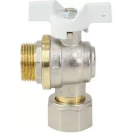 Кран шаровой латунь никель угловой 1123 Standard НР/нак. гайка бабочка белая Aquasfera