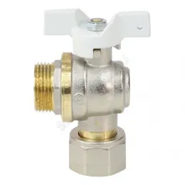 Кран шаровой латунь никель угловой 1123 Standard НР/нак. гайка бабочка белая Aquasfera