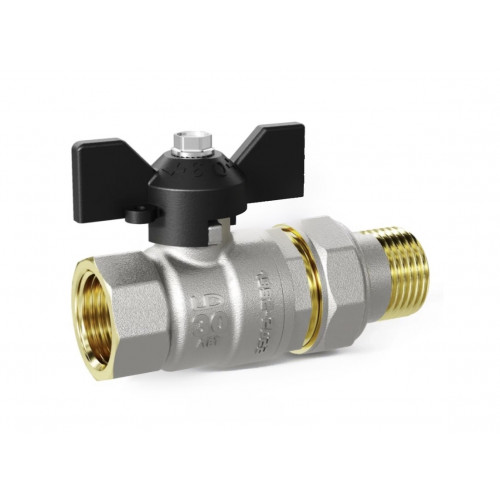 Кран шаровой латунь никель Pride ВР/"американка" бабочка черная LD