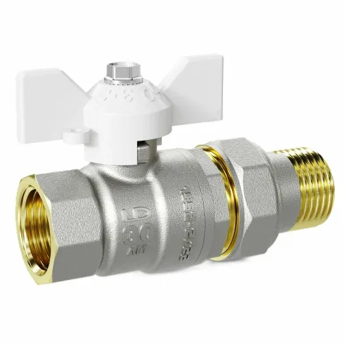 Кран шаровой латунь никель Pride ВР/"американка" бабочка белая LD