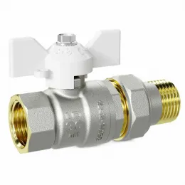 Кран шаровой латунь никель Pride ВР/"американка" бабочка белая LD