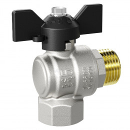 Кран шаровой латунь никель угловой Pride ДУ 15 РУ40 ВР/НР бабочка черная LD 47.202.15