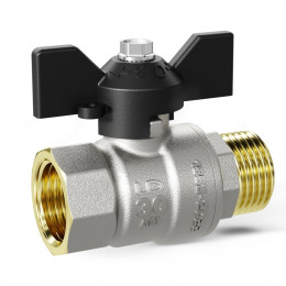 Кран шаровой латунь никель Pride ВР/НР бабочка черная LD