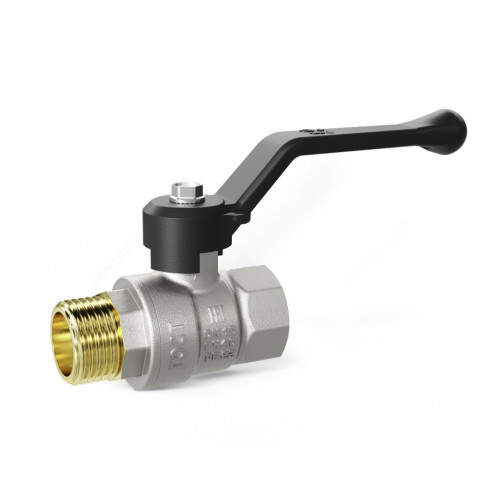 Кран шаровой латунь никель Pride ДУ 50 РУ25 ВР рычаг черный LD 47.112.1.50.M02