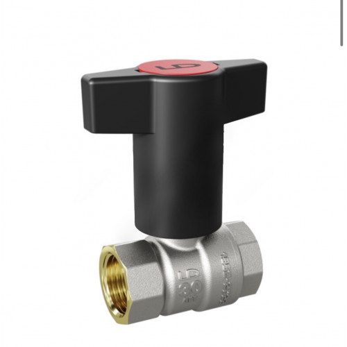 Кран шаровой латунь никель Pride ДУ 20 РУ40 ВР с Т-рукояткой красной аналог 11Б27П1 LD 47.340.20