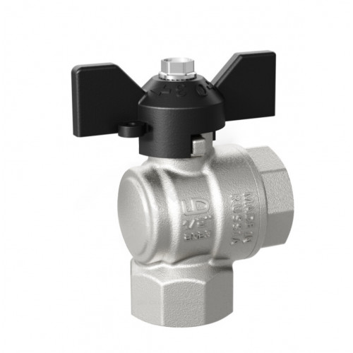 Кран шаровой латунь никель угловой Pride ДУ 15 РУ40 ВР бабочка черная LD 47.200.15