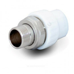 Муфта PPR  PN25 белая комбинированная разъемная НР для радиатора