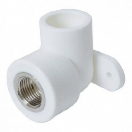 Угольник PPR  PN25 белый комбинированный ВР с креплением