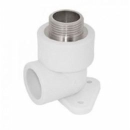 Угольник PPR  PN25 белый комбинированный НР с креплением