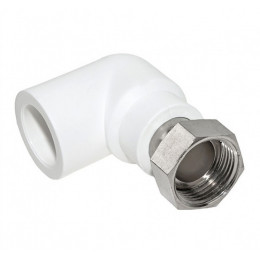 Угольник PPR  PN25 белый комбинированный с накидной гайкой