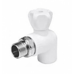 Кран шаровой PPR PN25 белый НР угловой для радиатора