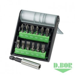 НАБОР БИТ ИЗ 13 ШТ: PH 1-2-3; PZ 1-2-3; SL. 4,5-5,5-6,5; T 20-25-30; МАГНИТНЫЙ ДЕРЖАТЕЛЬ 60 ММ (АРТ.