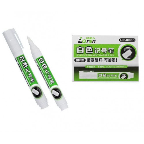 МАРКЕР БЕЛЫЙ  ПЕРМАНЕНТНЫЙ (ВОДОСТОЙКИЙ/СВЕТОСТОЙКИЙ)  ТОЛЩ 3 ММ  LR-8686